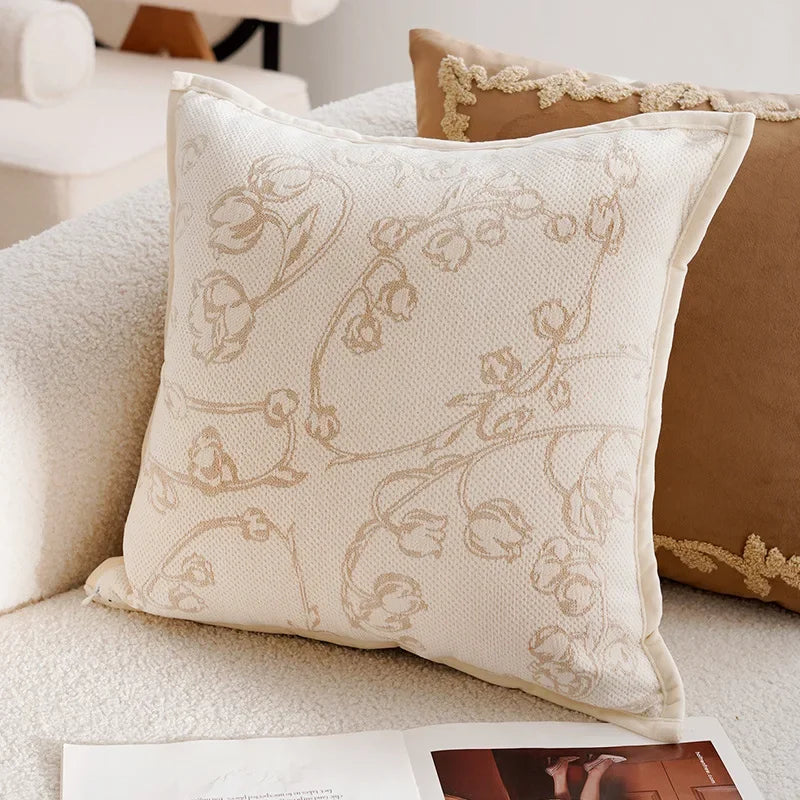 Élan Brown Jacquard Cushion Cover – Light Luxury French Style