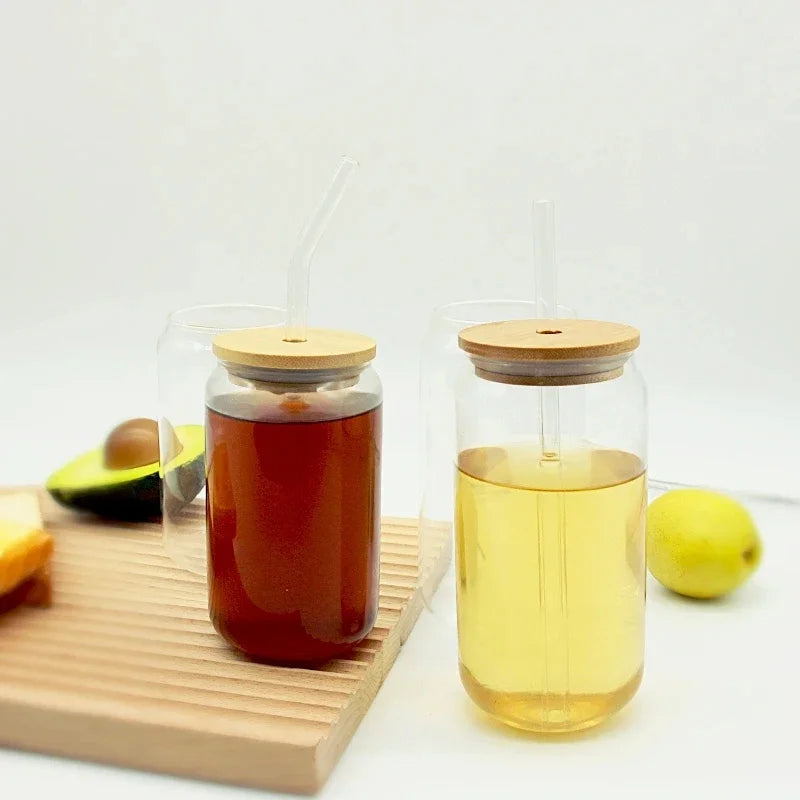 BambooSip™ Can-Style Borosilicate Glass Cup with Bamboo Lid