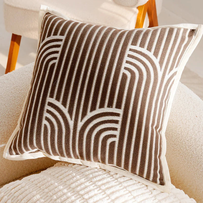 Élan Brown Jacquard Cushion Cover – Light Luxury French Style
