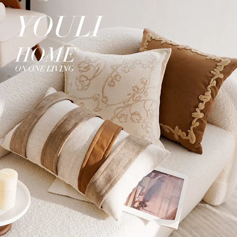 Élan Brown Jacquard Cushion Cover – Light Luxury French Style