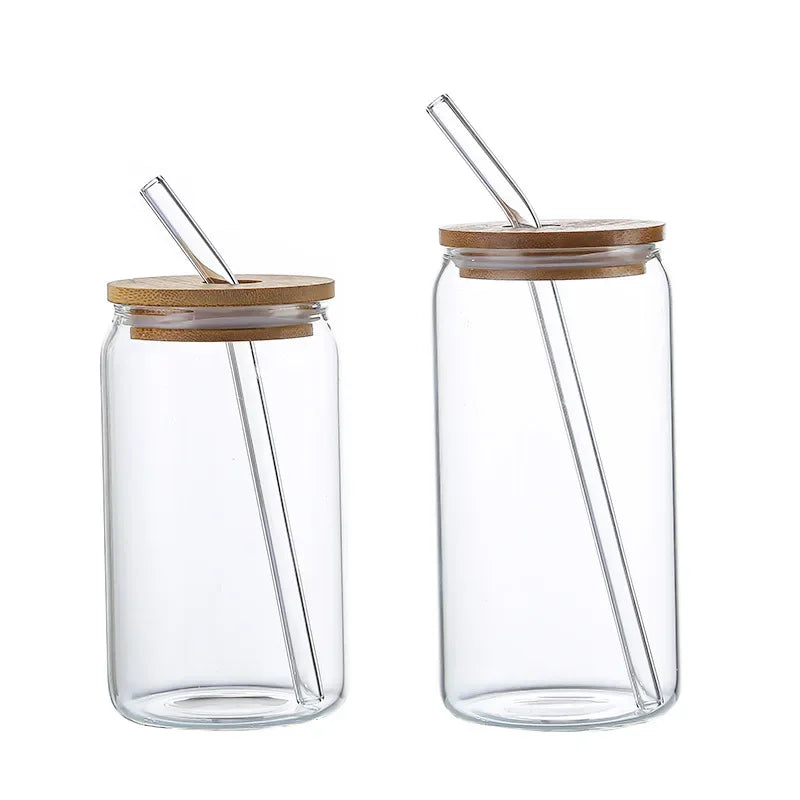 BambooSip™ Can-Style Borosilicate Glass Cup with Bamboo Lid