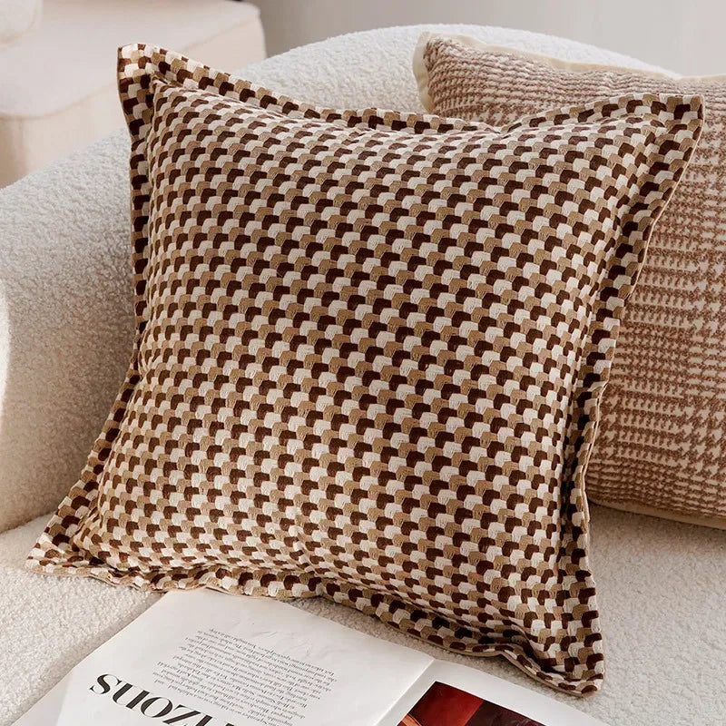 Élan Brown Jacquard Cushion Cover – Light Luxury French Style