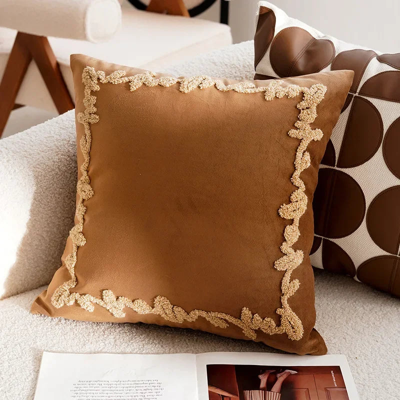 Élan Brown Jacquard Cushion Cover – Light Luxury French Style